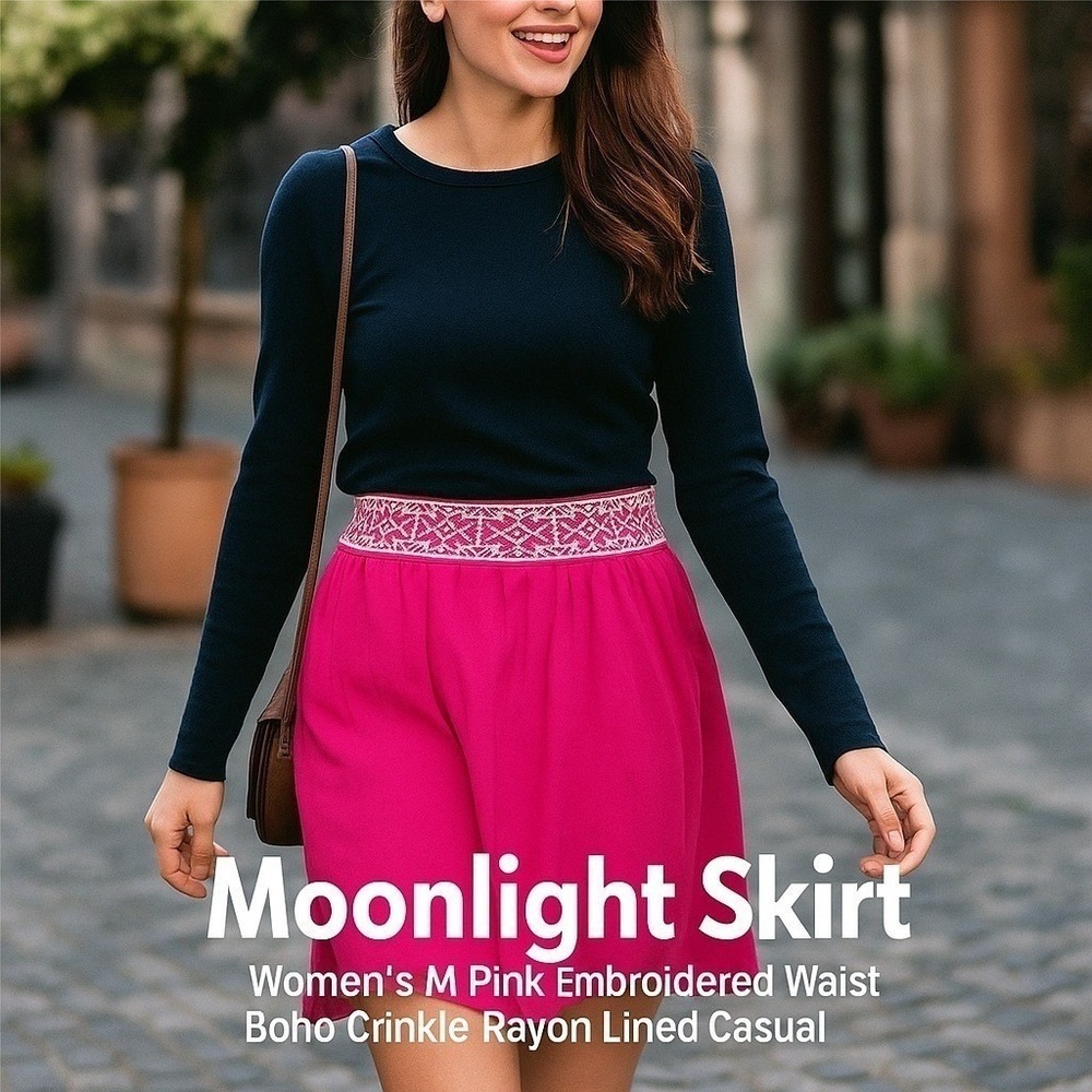 Moonlight Skirt Womens M Pink Embroidered Waist Boho Festival Summer Flowy NWT - Picture 4 of 4